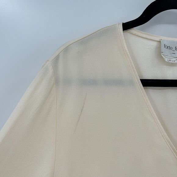FORTE FORTE Cream Ivory Crepe V-Neck Boxy Blouse Top Quiet Luxury Size Medium - Picture 9 of 10